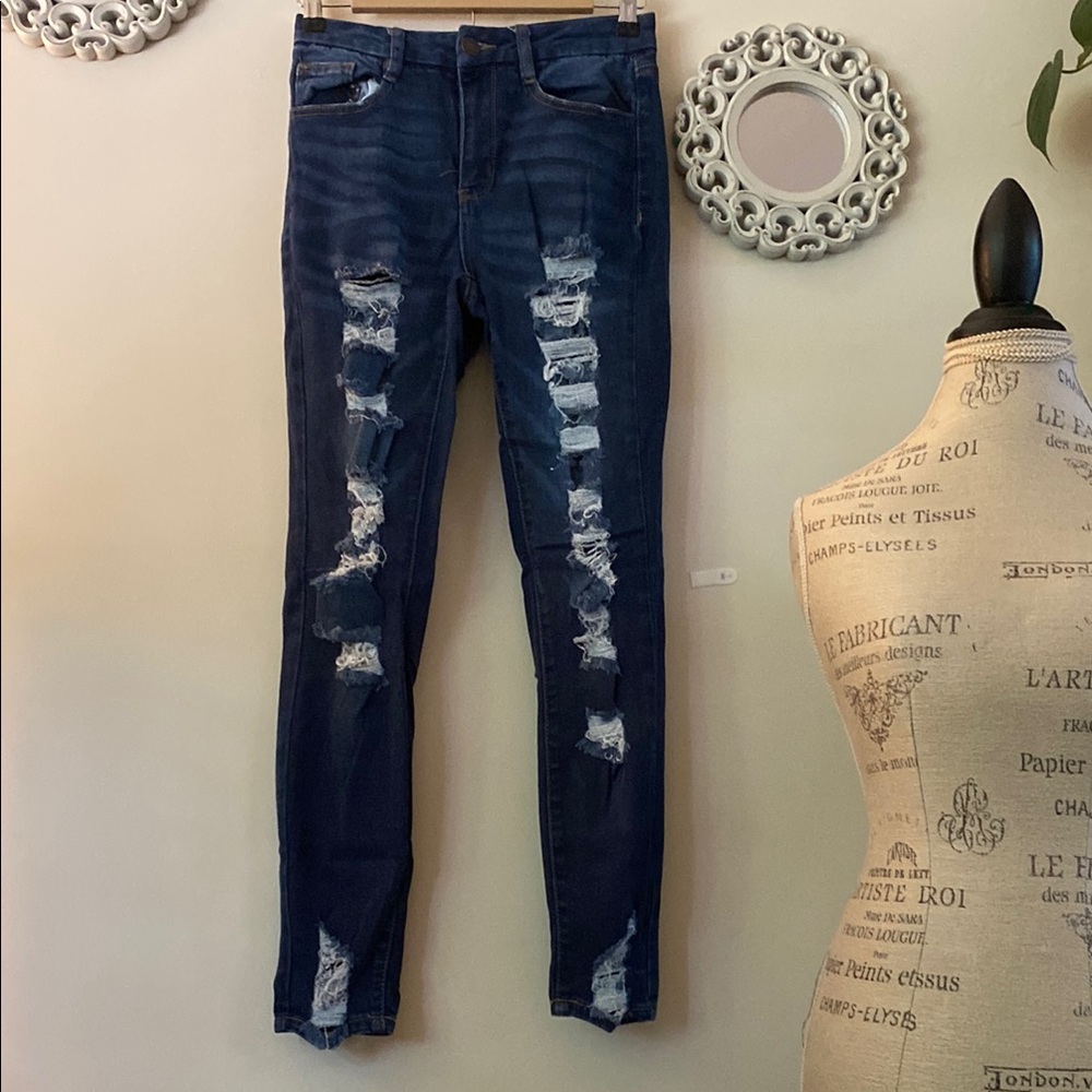 Rue21 Navy Distressed Skinny Jeans